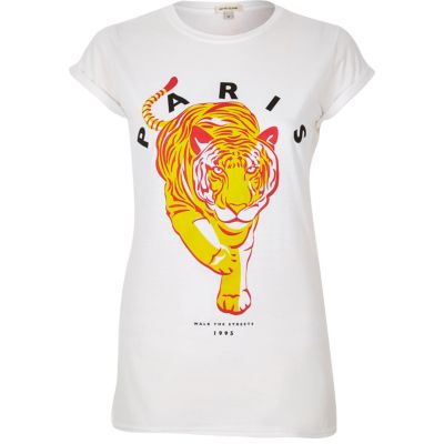 White tiger foil print t-shirt